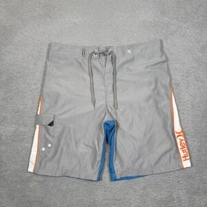 Hurley Mens Board Shorts Size 36 Grey Blue Orange Colorblock Cargo Swim Trunks